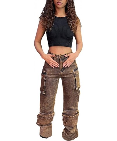 Women's High Waisted Wide Leg Jeans Vintage Stretchy Loose Distressed Straight Pockets Y2K Bootcut Denim Pants 2brown $18.48 ...