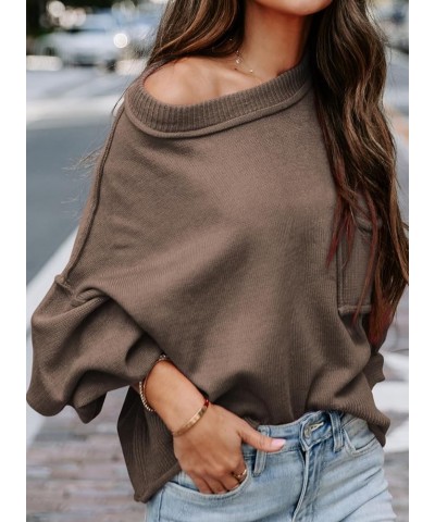 Women's 2023 Lantern Long Sleeve Crewneck Sweater Casual Solid Color Ribbed Hem Knitwear Pullover Cropped Tops Brown $21.62 S...