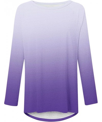 Women Casual Long Sleeve Shirts 2024 Spring Fashion Dressy Long Sleeve Tunic Tops Loose Crewneck Gradient/Solid Blouse D-purp...