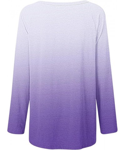 Women Casual Long Sleeve Shirts 2024 Spring Fashion Dressy Long Sleeve Tunic Tops Loose Crewneck Gradient/Solid Blouse D-purp...