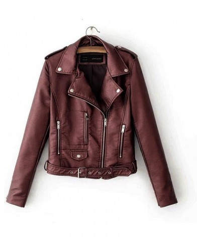 Women's Faux Leather Moto Biker Short Jacket Vintage Zip Up Pu Motorcycle Slim Fit Lightweight Cropped Coat Outerwear I-wine ...