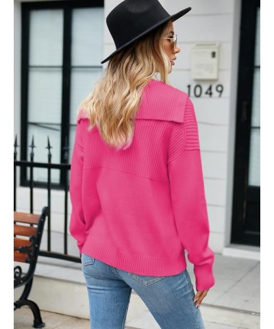 Womens 2023 Long Sleeve V Neck Pullover Sweaters Foldover Collared Casual Knit Soft Jumper Tops Pink $14.74 Sweaters