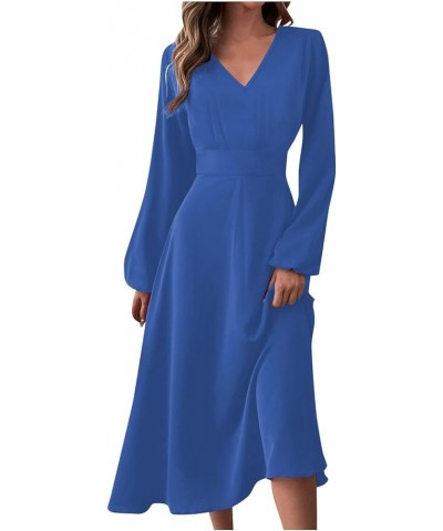 Women Dresses Women's Autumn and Winter Casual Fashion V-Neck Long Sleeve Gradient Print Long Dress 3-blue $13.20 Activewear