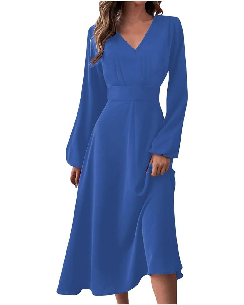 Women Dresses Women's Autumn and Winter Casual Fashion V-Neck Long Sleeve Gradient Print Long Dress 3-blue $13.20 Activewear