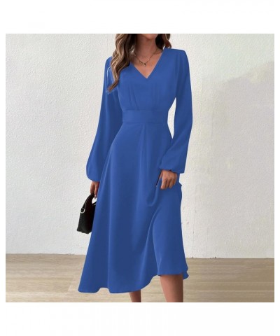 Women Dresses Women's Autumn and Winter Casual Fashion V-Neck Long Sleeve Gradient Print Long Dress 3-blue $13.20 Activewear