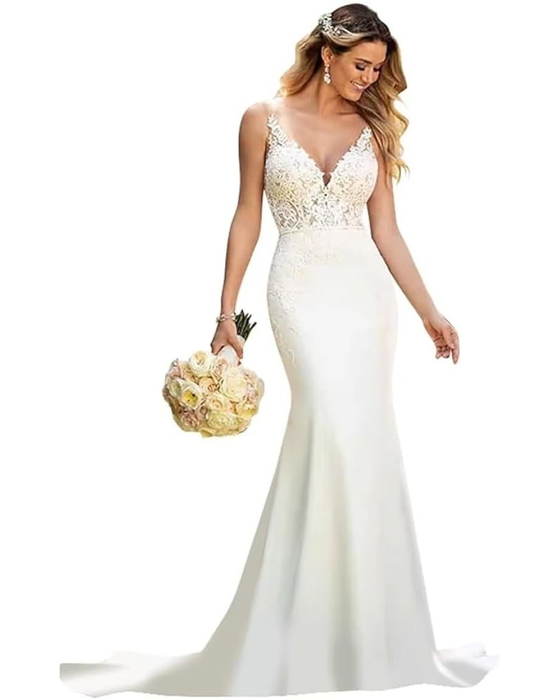 Women's Off Shoulder Mermaid Wedding Dresses for Bride 2023 Long Lace Boho Bridal Gown with Detachable Train B-ivory $37.95 D...