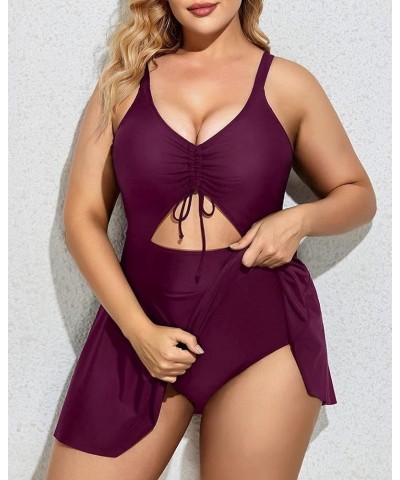 Women Plus Size One Piece Swimsuits with Skirt V Neck Floral Printed Swimdress Cutout Bathing Suits Purple $17.63 Swimsuits