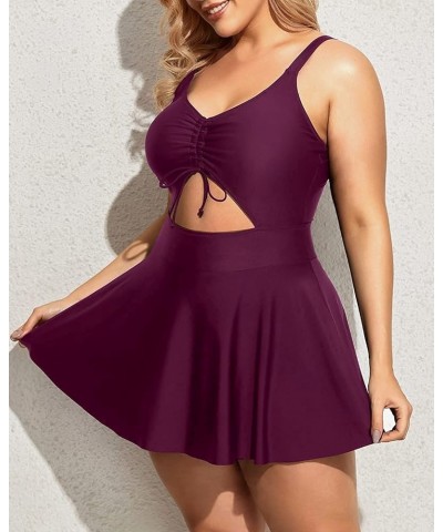 Women Plus Size One Piece Swimsuits with Skirt V Neck Floral Printed Swimdress Cutout Bathing Suits Purple $17.63 Swimsuits