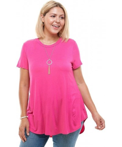 Women's Short Sleeve Round Hem Jersey Top in Plus Size Magenta $15.29 T-Shirts