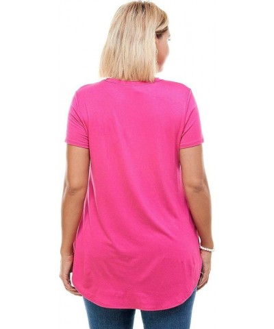 Women's Short Sleeve Round Hem Jersey Top in Plus Size Magenta $15.29 T-Shirts