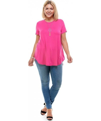 Women's Short Sleeve Round Hem Jersey Top in Plus Size Magenta $15.29 T-Shirts