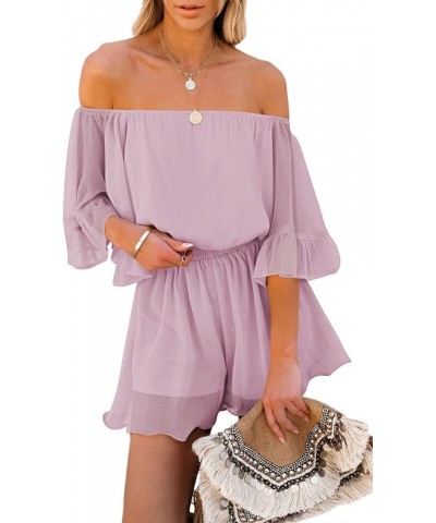 Women Boho Summer Romper Casual Floral Print Off Shoulder Strapless Shorts Jumpsuits Z-purple L $14.93 Rompers