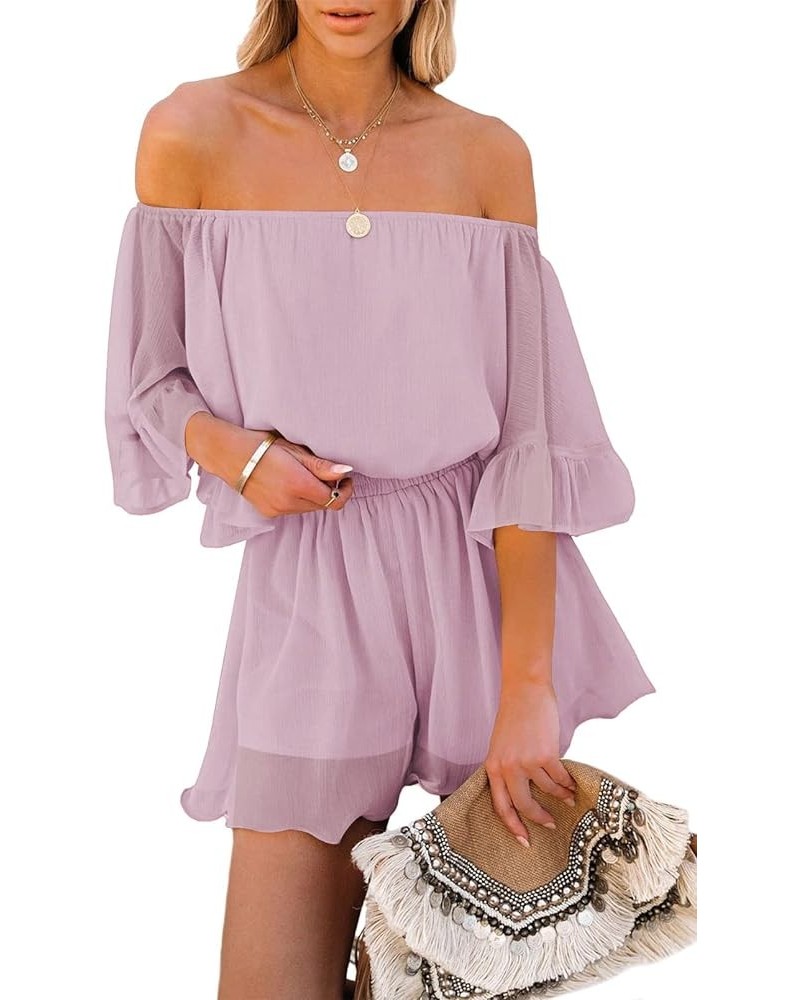 Women Boho Summer Romper Casual Floral Print Off Shoulder Strapless Shorts Jumpsuits Z-purple L $14.93 Rompers