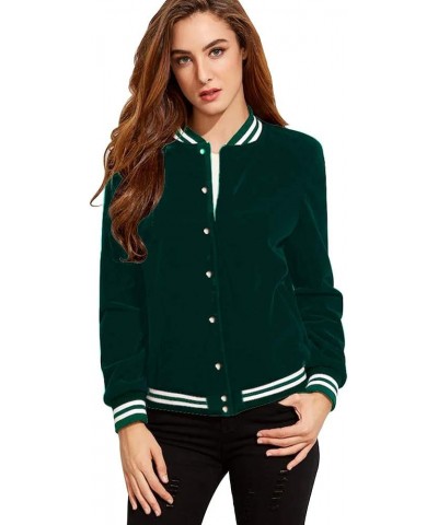 FV RELAY® Women's Baseball Jackets Casual Varsity Velvet Short Coats Outwear Green $20.51 Jackets