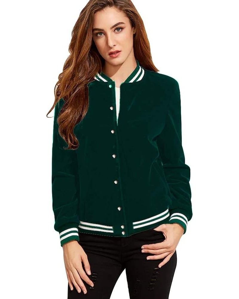 FV RELAY® Women's Baseball Jackets Casual Varsity Velvet Short Coats Outwear Green $20.51 Jackets