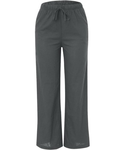 Linen Palazzo Pants for Women Comfy Drawstring High Waisted Wide Leg Trousers Summer Flowy Beach Pants with Pockets B-dark Gr...