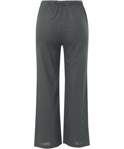 Linen Palazzo Pants for Women Comfy Drawstring High Waisted Wide Leg Trousers Summer Flowy Beach Pants with Pockets B-dark Gr...