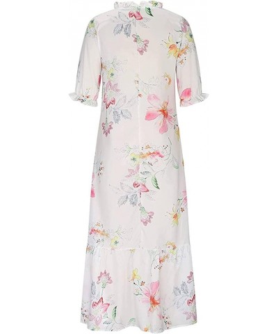 Women's Boho Floral Printed V Neck Ruffle Half Sleeve Tiered Maxi Dress Summer Casual Long Beach Dress White-2 $16.63 Dresses