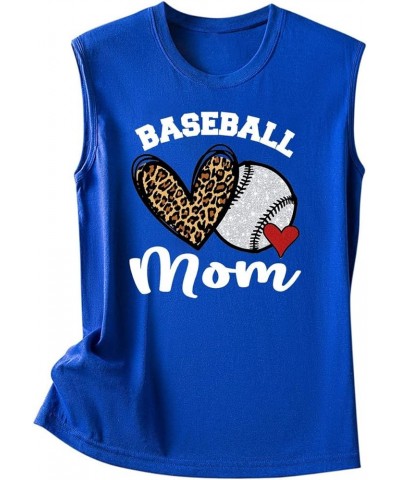 Baseball Mom Shirts Sleeveless Tank Top for Women Mother's Day Funny Tops Crewneck Summer Casual 2023 Graphic Tees 16 Blue $1...