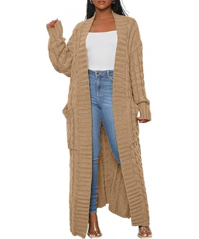 Long Sweaters for Women Cardigan Open Front Cable Knit Long Sleeve Duster Chunky Casual Cardigans Coat With Pockets Nm8969-ca...