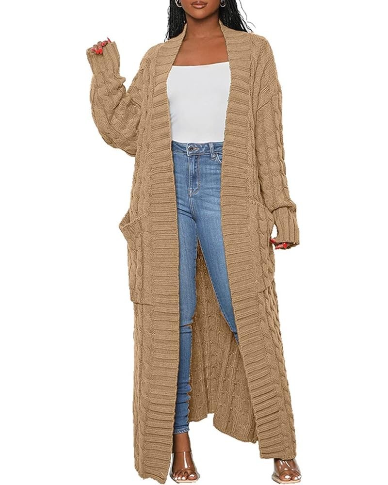 Long Sweaters for Women Cardigan Open Front Cable Knit Long Sleeve Duster Chunky Casual Cardigans Coat With Pockets Nm8969-ca...