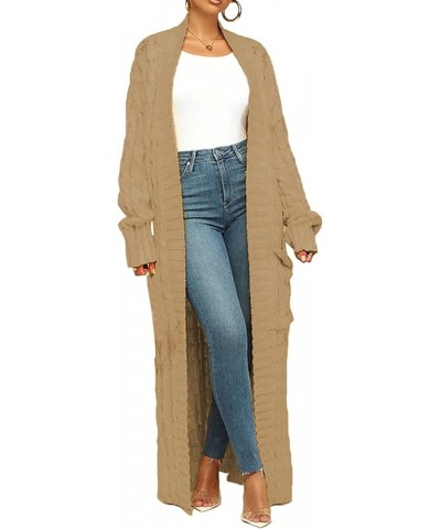 Long Sweaters for Women Cardigan Open Front Cable Knit Long Sleeve Duster Chunky Casual Cardigans Coat With Pockets Nm8969-ca...