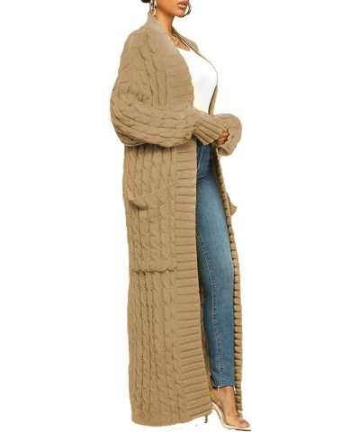 Long Sweaters for Women Cardigan Open Front Cable Knit Long Sleeve Duster Chunky Casual Cardigans Coat With Pockets Nm8969-ca...