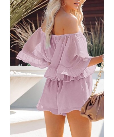 Women Boho Summer Romper Casual Floral Print Off Shoulder Strapless Shorts Jumpsuits Z-purple L $14.93 Rompers