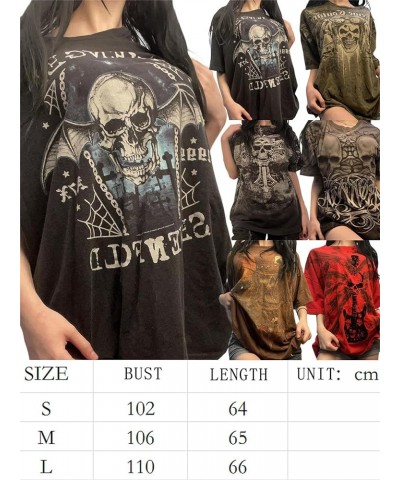 Women Y2k Grunge Graphic T Shirt EGirl Punk Gothic Vintage Harajuku Tee Shirt Short Sleeve Skull Print Top Streetwear A Dark ...