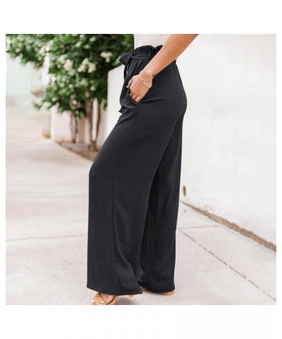 Fall Linen Pants for Women 2024 High Waist Beach Pants Drawstring Elastic Waist Wide Leg Trousers with Pockets 10black $8.67 ...