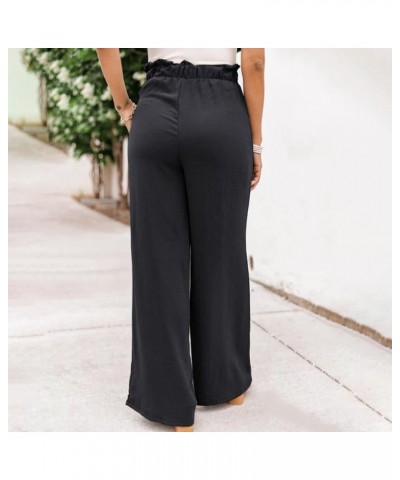 Fall Linen Pants for Women 2024 High Waist Beach Pants Drawstring Elastic Waist Wide Leg Trousers with Pockets 10black $8.67 ...