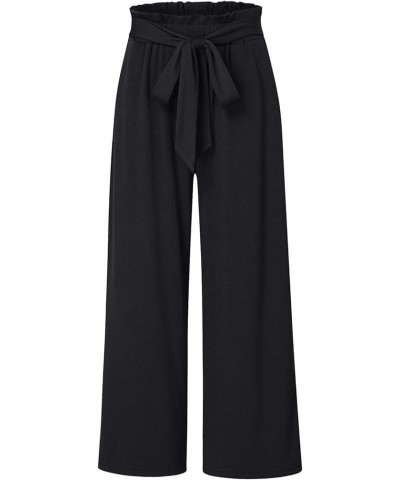 Fall Linen Pants for Women 2024 High Waist Beach Pants Drawstring Elastic Waist Wide Leg Trousers with Pockets 10black $8.67 ...