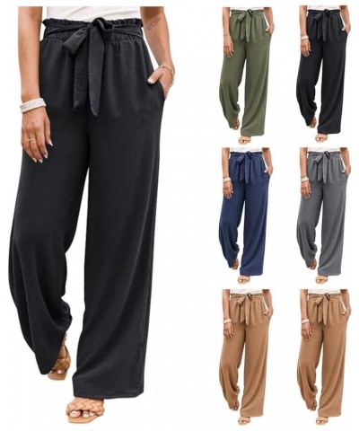 Fall Linen Pants for Women 2024 High Waist Beach Pants Drawstring Elastic Waist Wide Leg Trousers with Pockets 10black $8.67 ...