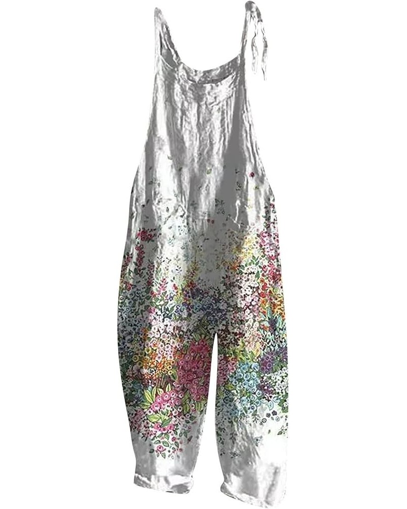 Women 2024 Summer Fashion Overalls Hippie Jumpsuits Floral Printed Spaghetti Strap Cute Romper Plus Size Bib Overall 25white ...