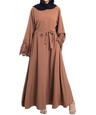 Muslim Islamic Abaya Dress for Women Girls Zipper Prayer Clothing without Hijab Caramel-hollow Sleeves $15.19 Dresses