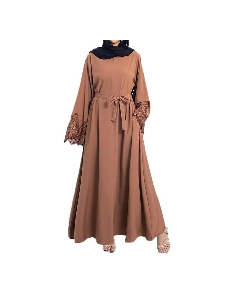 Muslim Islamic Abaya Dress for Women Girls Zipper Prayer Clothing without Hijab Caramel-hollow Sleeves $15.19 Dresses