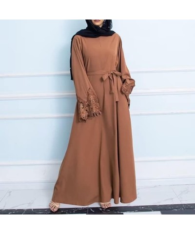 Muslim Islamic Abaya Dress for Women Girls Zipper Prayer Clothing without Hijab Caramel-hollow Sleeves $15.19 Dresses