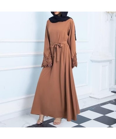 Muslim Islamic Abaya Dress for Women Girls Zipper Prayer Clothing without Hijab Caramel-hollow Sleeves $15.19 Dresses