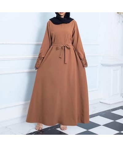 Muslim Islamic Abaya Dress for Women Girls Zipper Prayer Clothing without Hijab Caramel-hollow Sleeves $15.19 Dresses