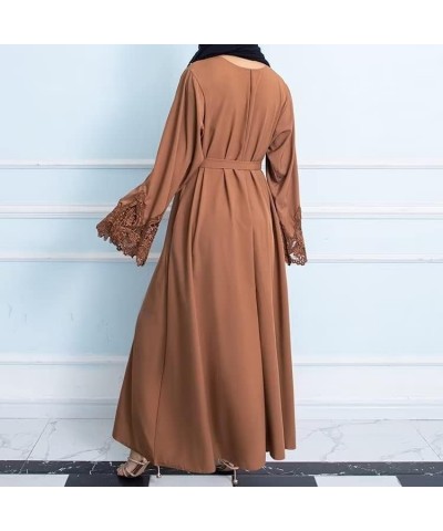 Muslim Islamic Abaya Dress for Women Girls Zipper Prayer Clothing without Hijab Caramel-hollow Sleeves $15.19 Dresses