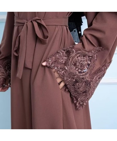 Muslim Islamic Abaya Dress for Women Girls Zipper Prayer Clothing without Hijab Caramel-hollow Sleeves $15.19 Dresses