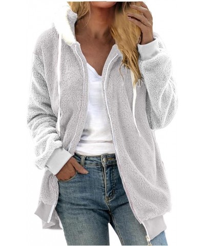 Women Fashion Fuzzy Fleece Jacket Long Sleeve Oversized Sherpa Drawstring Coat with Hood Winter Warm Clothes Fall Jackets A02...