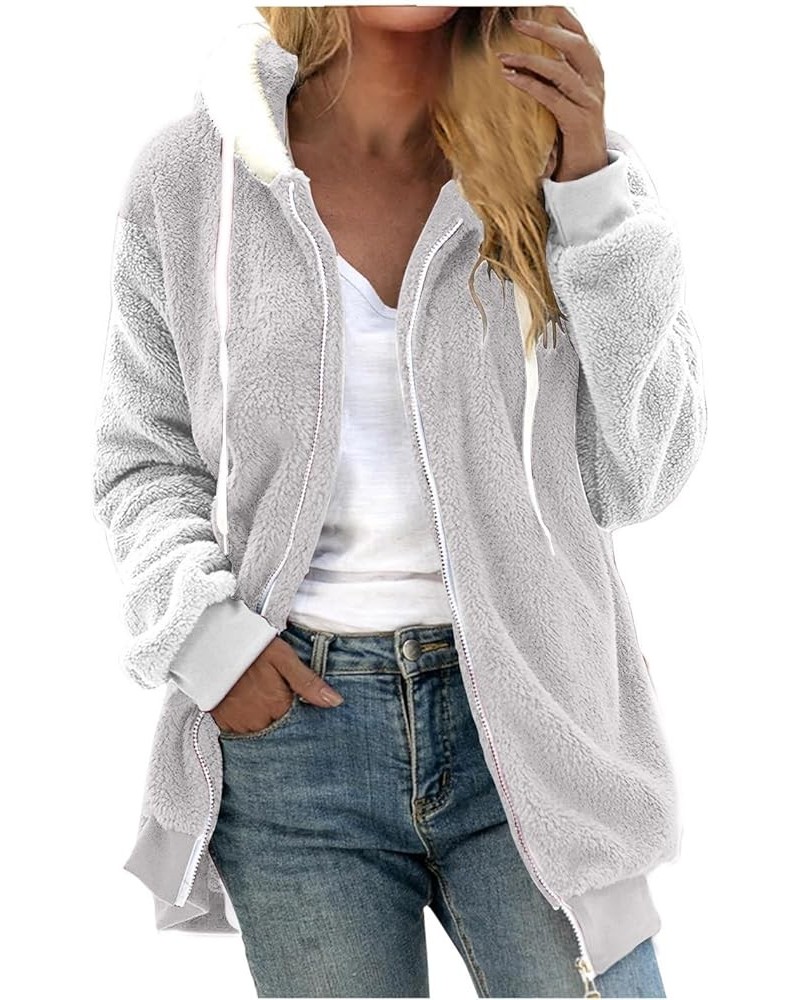 Women Fashion Fuzzy Fleece Jacket Long Sleeve Oversized Sherpa Drawstring Coat with Hood Winter Warm Clothes Fall Jackets A02...