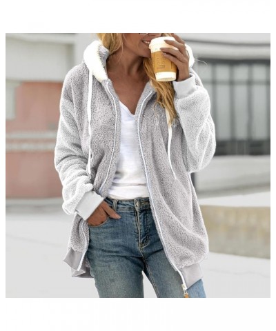 Women Fashion Fuzzy Fleece Jacket Long Sleeve Oversized Sherpa Drawstring Coat with Hood Winter Warm Clothes Fall Jackets A02...