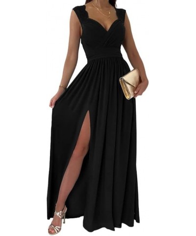 Womens 2024 Formal Dresses Wrap V-Neck Ruched Sexy Bridesmaid Wedding Guest Maxi Dresses Black $27.40 Dresses