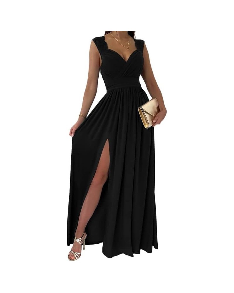 Womens 2024 Formal Dresses Wrap V-Neck Ruched Sexy Bridesmaid Wedding Guest Maxi Dresses Black $27.40 Dresses