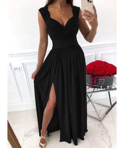 Womens 2024 Formal Dresses Wrap V-Neck Ruched Sexy Bridesmaid Wedding Guest Maxi Dresses Black $27.40 Dresses