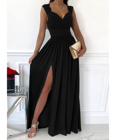 Womens 2024 Formal Dresses Wrap V-Neck Ruched Sexy Bridesmaid Wedding Guest Maxi Dresses Black $27.40 Dresses