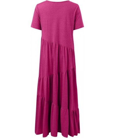 Womens Summer Floral Tiered Maxi Dress Casual Short Sleeve Bohemian Maxi Dress Cute Junior Dresses Hot Pink $9.90 Dresses