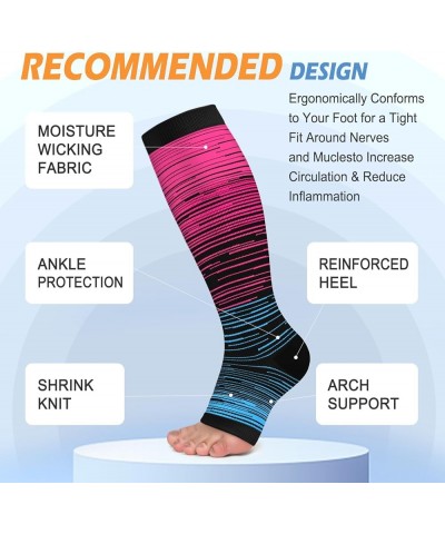 3 Pack Copper Compression Socks for Women & Men, 20-30mmHg Open Toe Knee High Stockings for Circulation Support C03-3 Pack Bl...